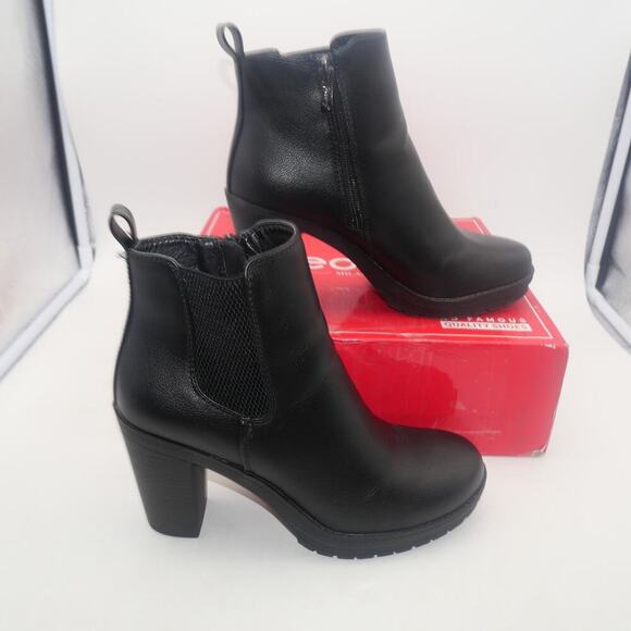 NEW Jeossy Women's 7 Black Ankle Booties Platform Chunky Heel Boots - Picture 4 of 9